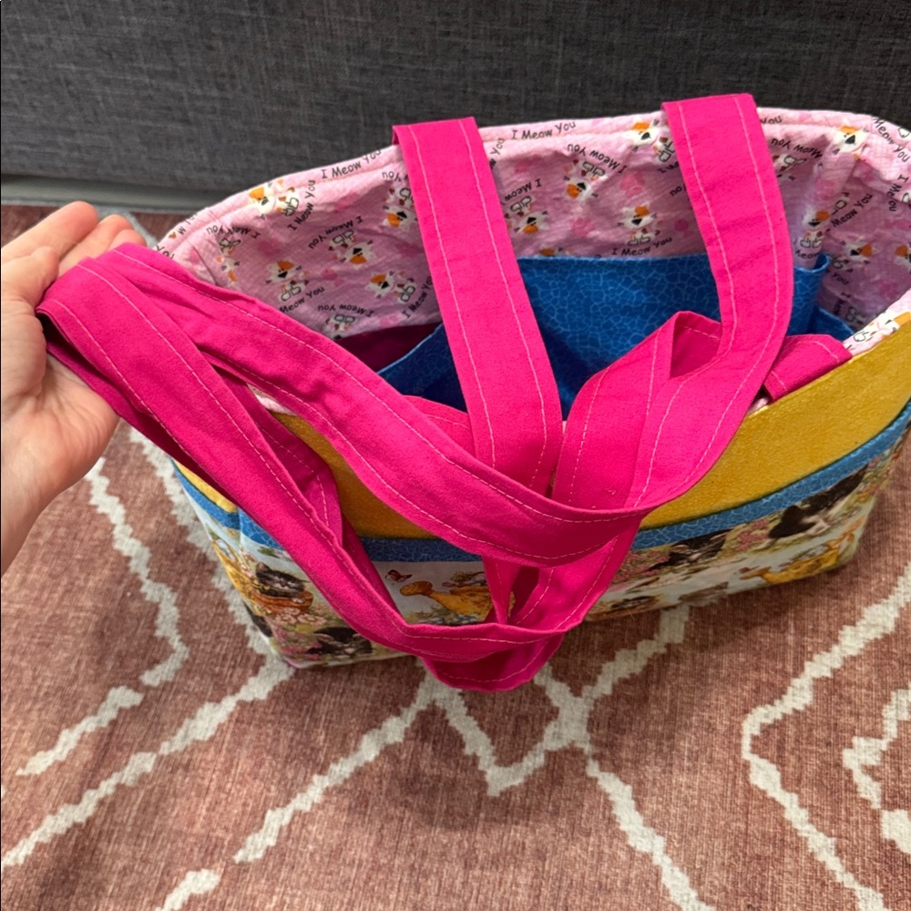 Handmade Padded Tote Bag – Cat Print Patchwork Organizer w/ Tons of Pockets - Picture 10 of 10